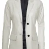 womens off white two button leather blazer