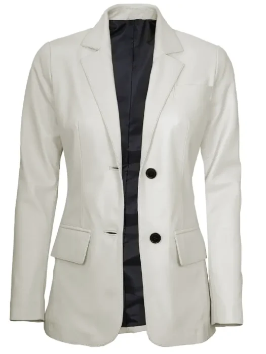 womens off white two button leather blazer