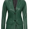 womens two button green leather blazer